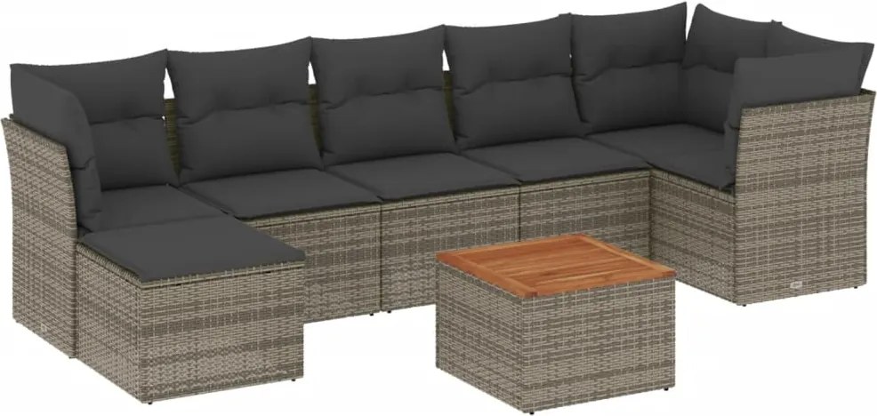vidaXL 8 részes szürke polyrattan kerti ülőgarnitúra párnákkal