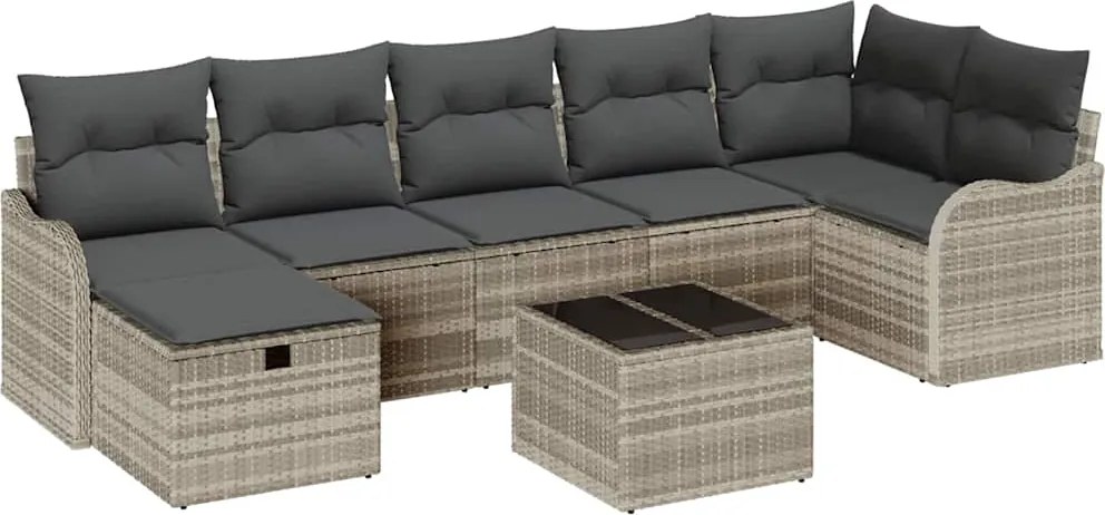 vidaXL Kanapé Szett párnával tárolóval 8 pcs Világosszürke polirattan