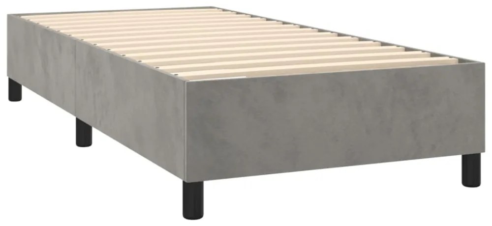 világosszürke bársony rugós és LED-es ágy matraccal 90x200 cm