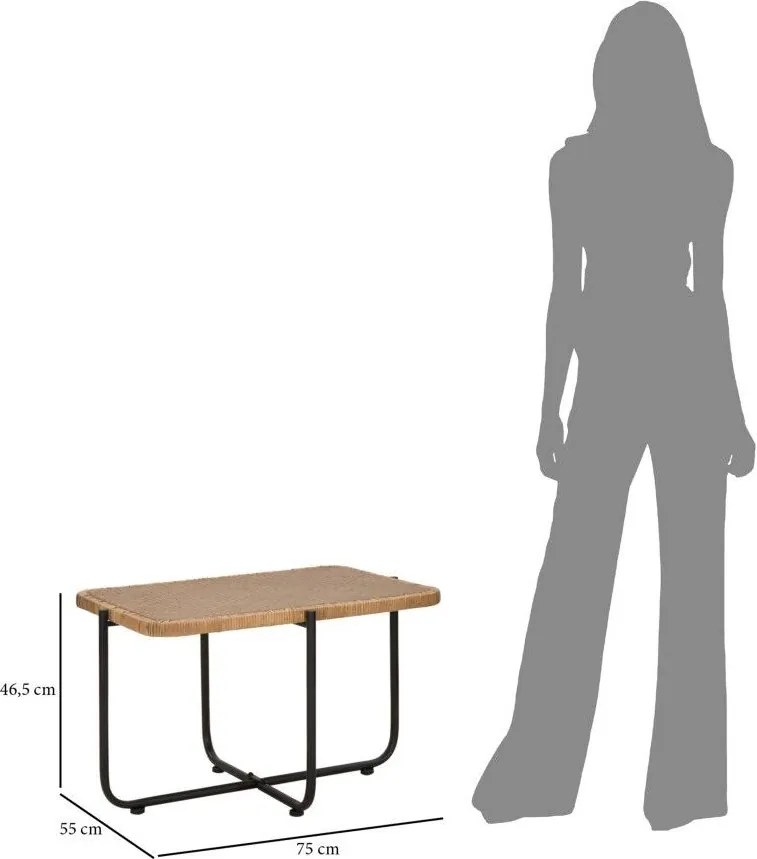 Fekete-natúr színű rattan dohányzóasztal 55x75 cm Cebu – Mauro Ferretti