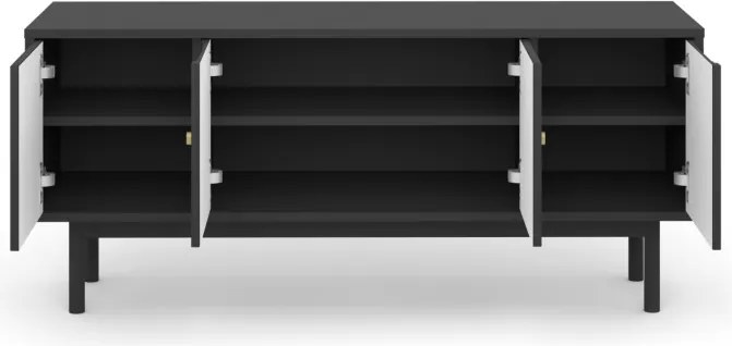 TV szekrény 4 ajtós fekete színben arany fogantyúkkal – MAZOMA