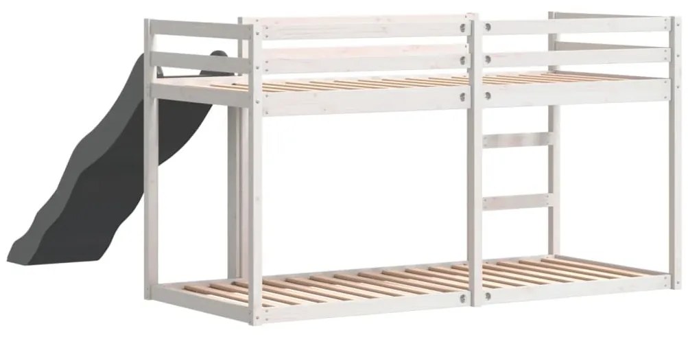 fehér tömör fenyő emeletes ágy csúszdával és létrával 90x190 cm