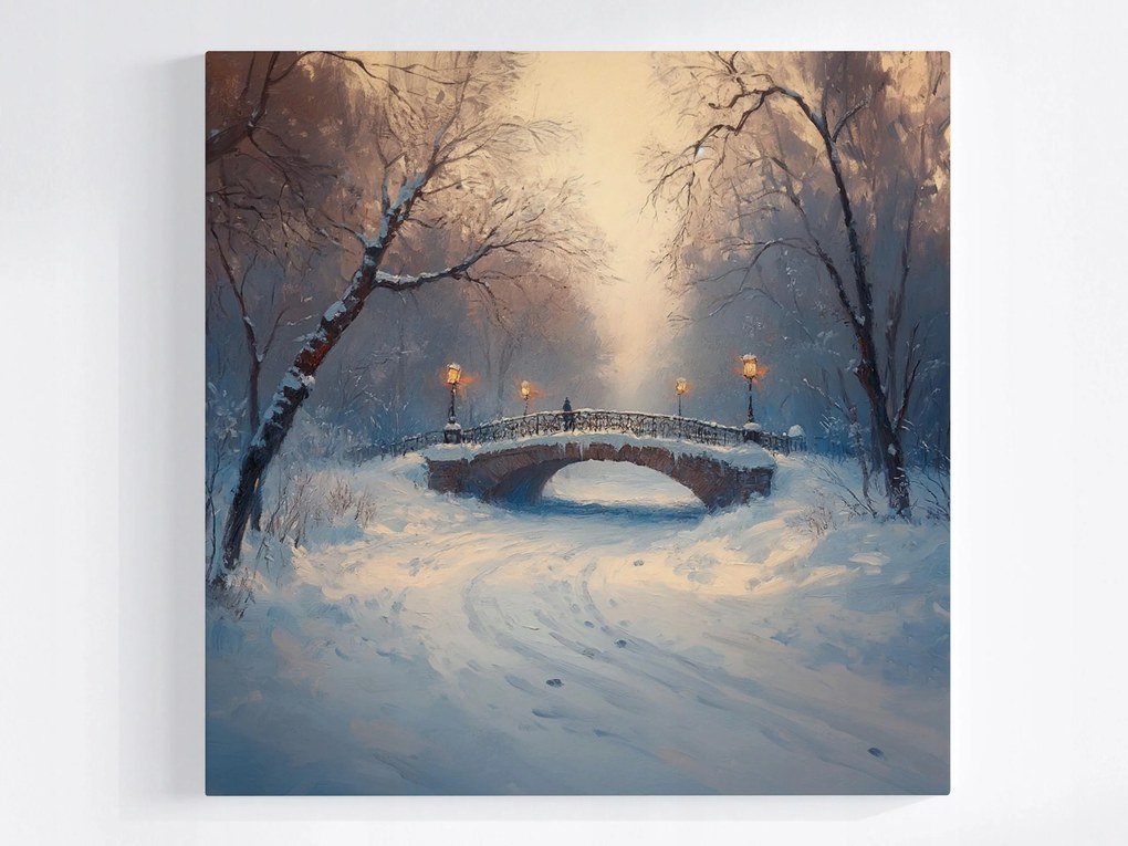 Vászonkép Canvas Tájkép Kilátás Park Híd Patak Tél Hó 80x80