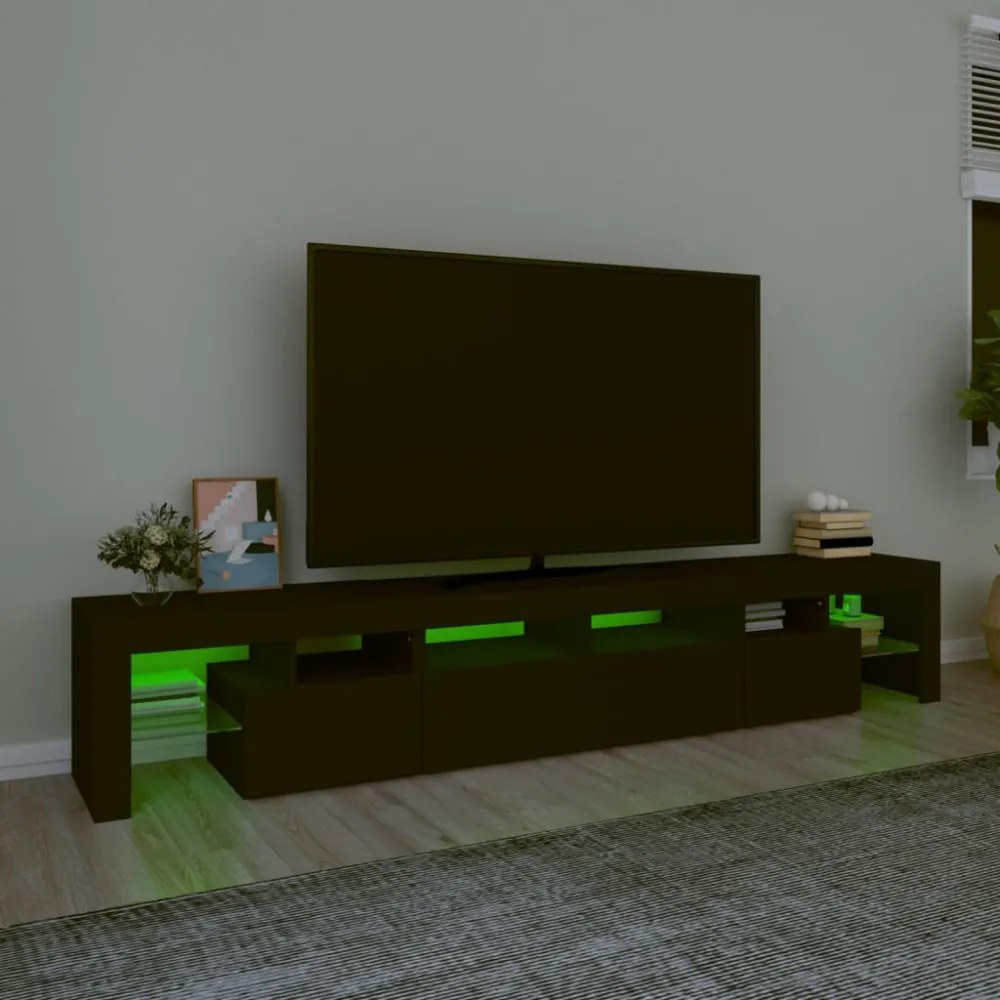 fekete TV-szekrény LED-világítással 230x36,5x40 cm