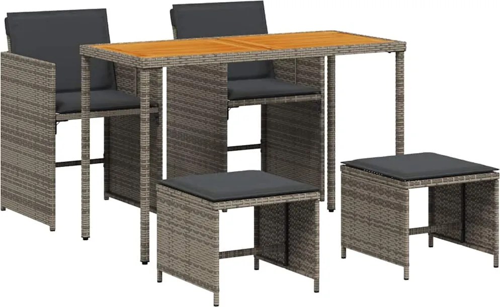 vidaXL 5 részes szürke polyrattan kerti étkezőgarnitúra párnával