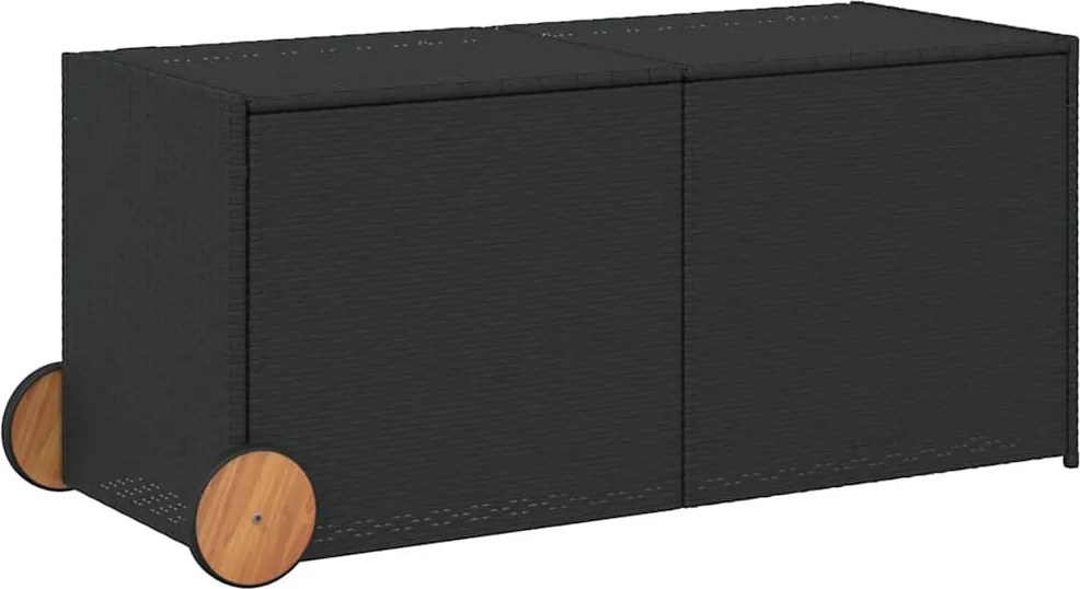 vidaXL fekete polyrattan kerti tárolóláda kerekekkel 283 L