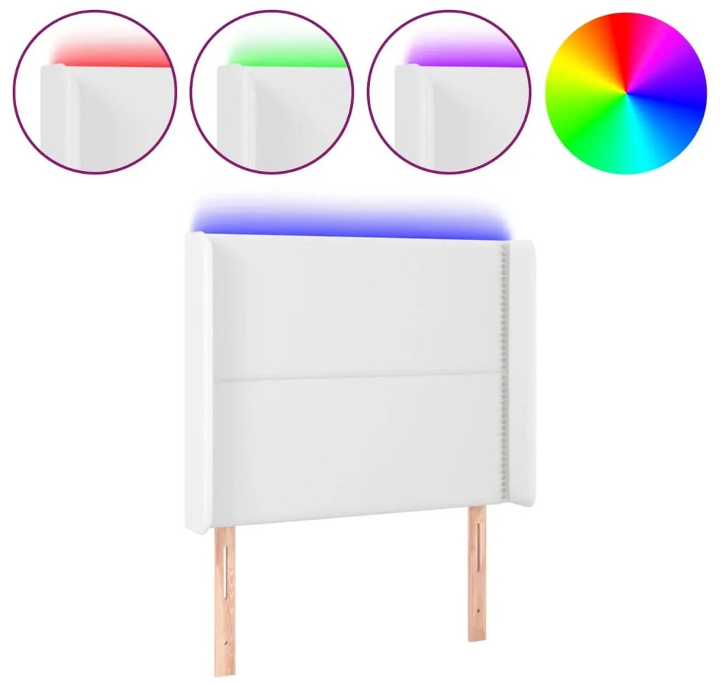 fehér műbőr LED-es fejtámla 93x16x118/128 cm