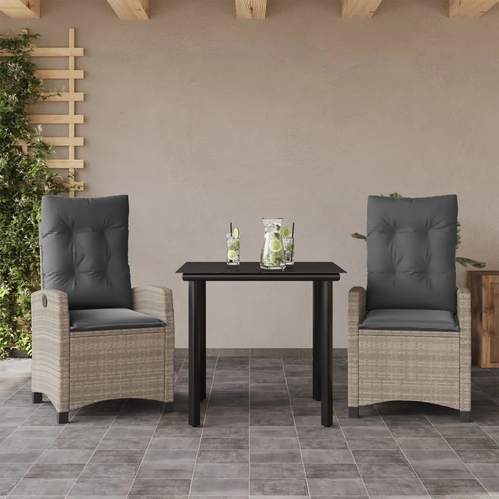 3részes világosszürke polyrattan kerti étkezőgarnitúra párnával