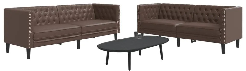 2 részes barna műbőr Chesterfield kanapégarnitúra