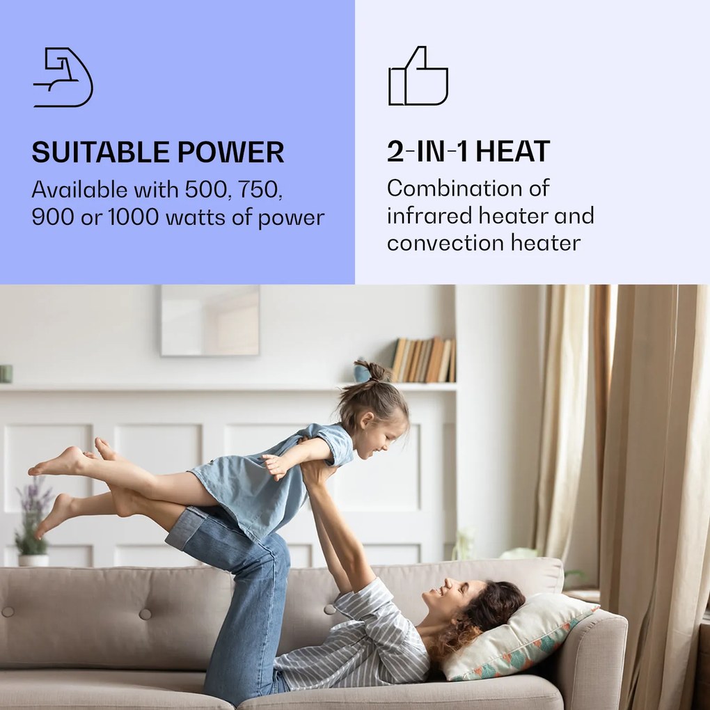 Klarstein La Palma 1000 smart, infravörös hősugárzó 2 az 1-ben, 120 x 60 cm, 1000 W, tükör elülső rész