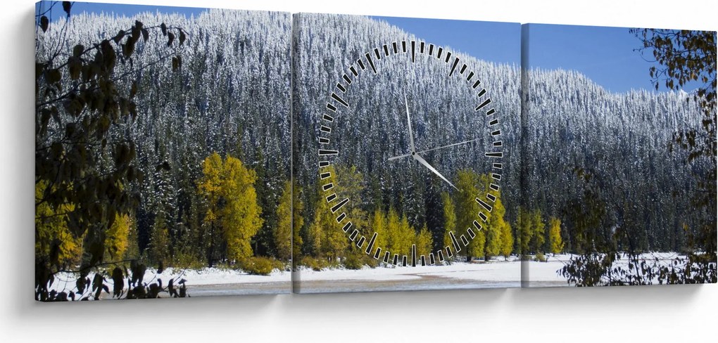 Kép - havas hegyek télen (órával) (90x30 cm)