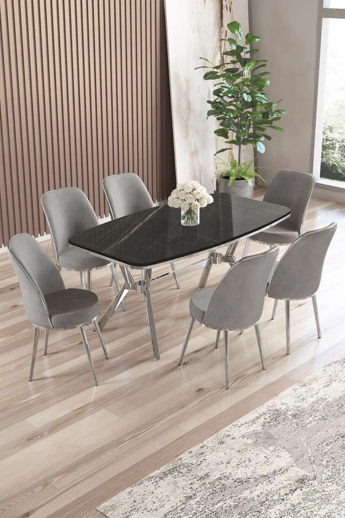 Lena étkezőgarnitúra, fekete márvány-króm, 160 cm – TR240CHR2904