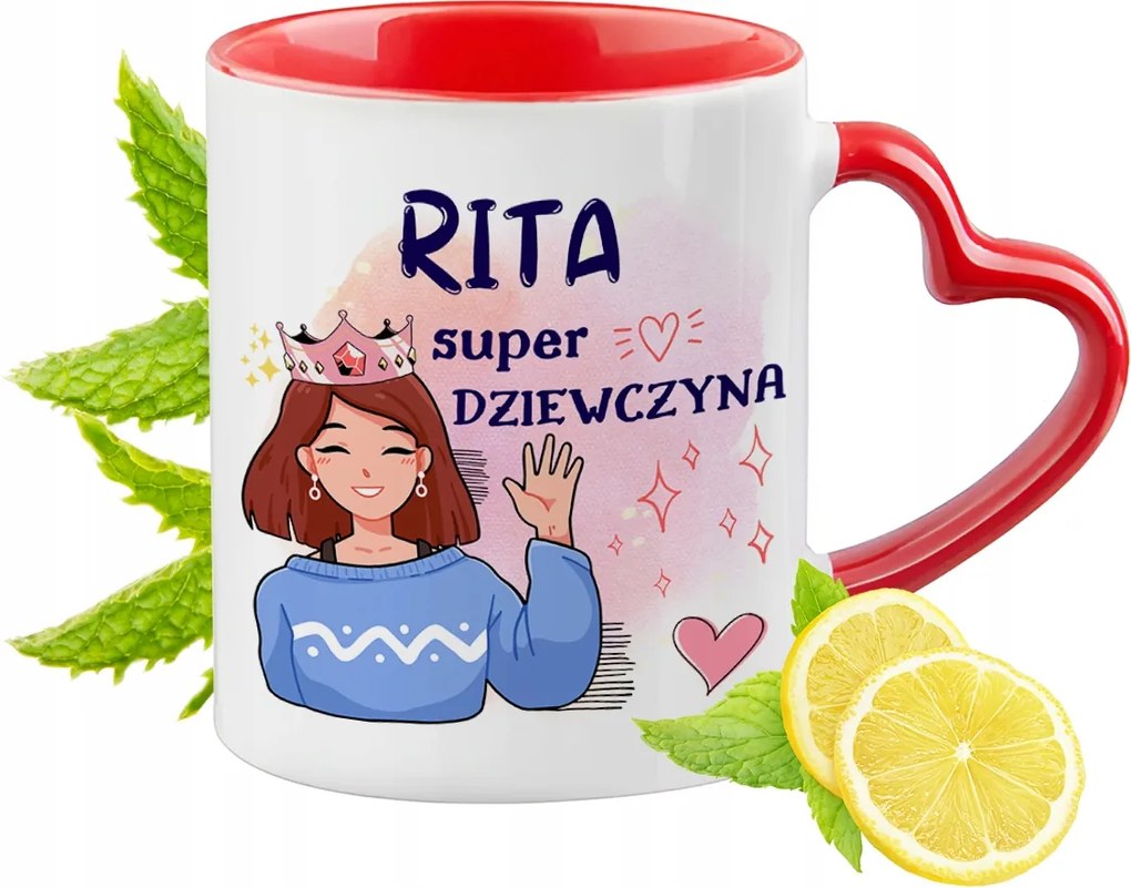 Piros bögre szív alakú füllel Ritának Ajándék