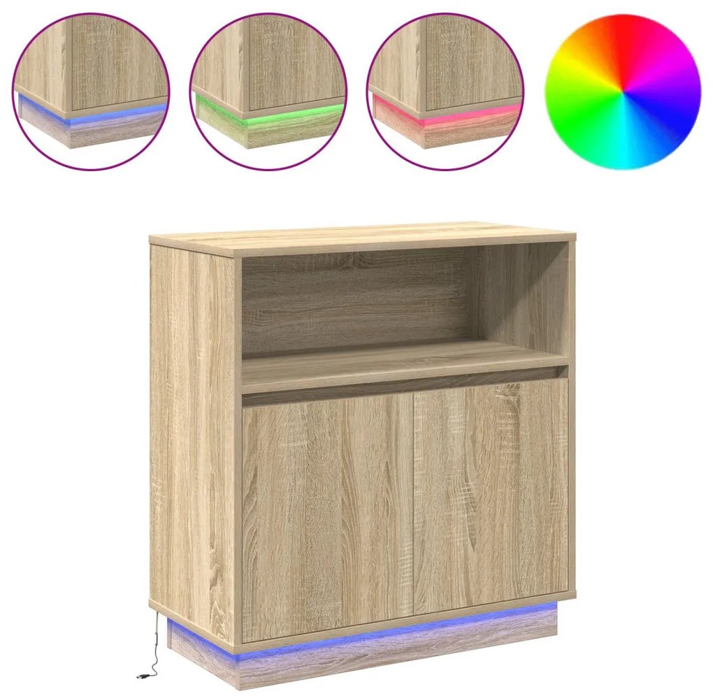 LED-es oldalbordás szekrény Sonoma tölgy 71x34,5x75 cm Műanyag