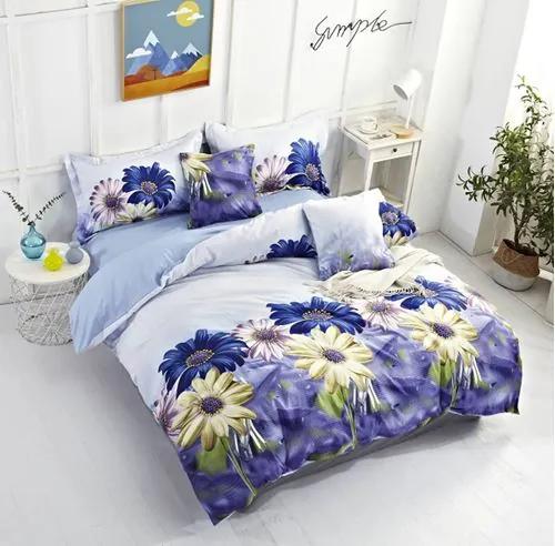 Sendia Krepp 3 részes ágynemű huzat, virágmintás - kék