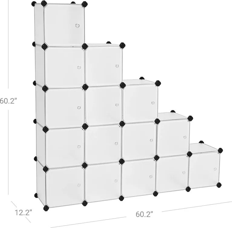 Tároló dobozok moduláris műanyag rendszerező kockák 15 db, fehér 123x31x123cm