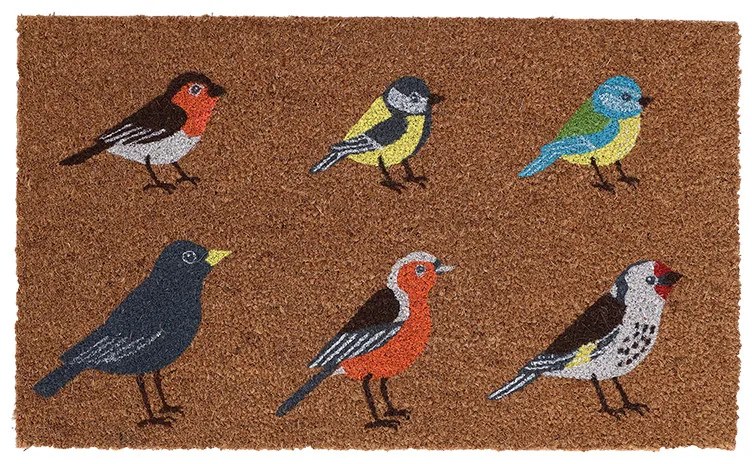 Színes madaras kókuszrost lábtörlő, 75 x 45 cm