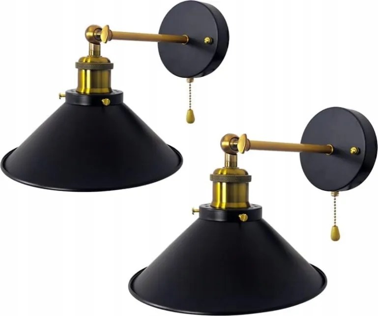 Fali lámpa éjjeli lámpa zsinórral Vintage Industrial 2 db-os szett