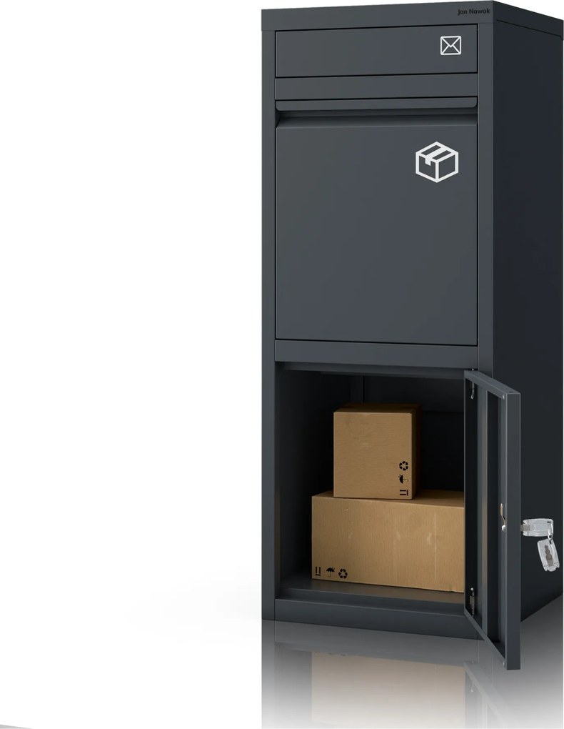 Fém csomag- és levélszekrény, kültéri, zárható, antracit: Paczkobox PAT