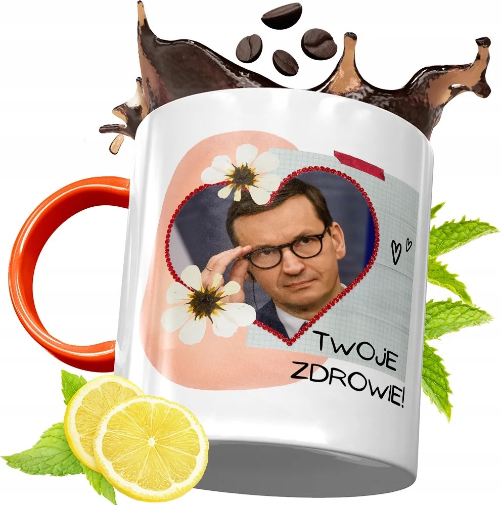 Narancssárga Bögre Mateusz Morawiecki Ajándék fényképes nyomtatással