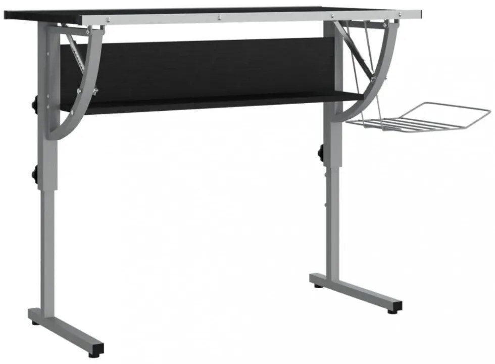 fekete-szürke szerelt fa és acél íróasztal 110x53x(58-87) cm