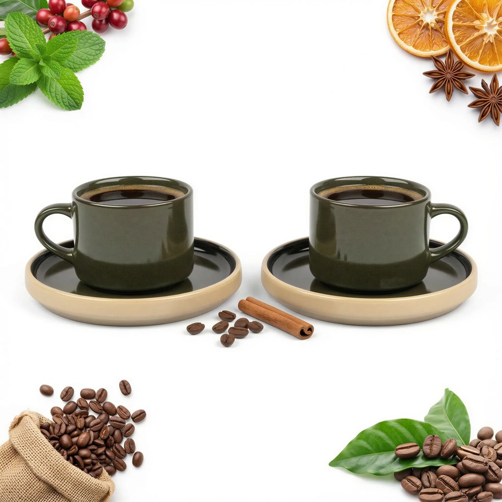 Csésze Kávéscsésze Csészealjjal Tea Kávé 200 ml Zöld Ø 8,5cm