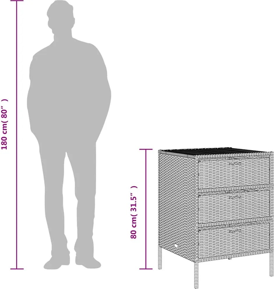 vidaXL szürke polyrattan kerti tárolószekrény 55 x 59 x 80 cm