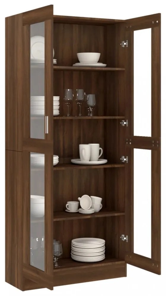 barna tölgyszínű szerelt fa vitrinszekrény 82,5x30,5x185,5 cm
