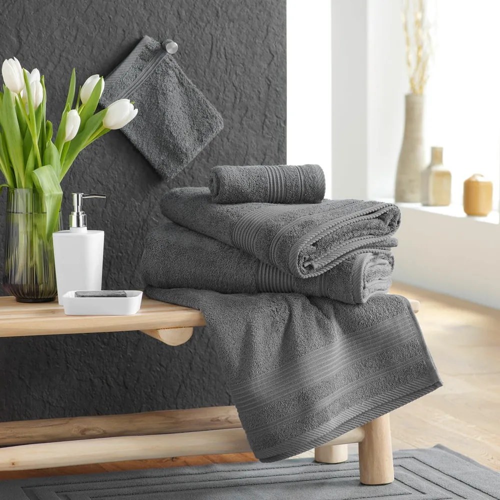 Sötétszürke frottír pamut törölköző 30x50 cm Tendresse – douceur d'intérieur