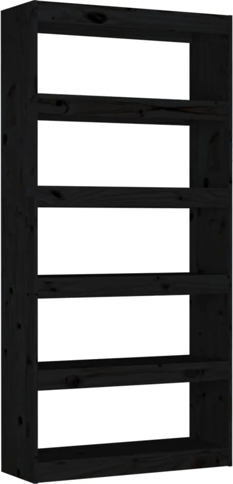 vidaXL fekete tömör fenyőfa könyvszekrény/térelválasztó 80x30x167,4 cm