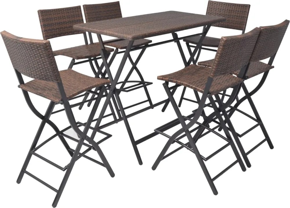 vidaXL 7-részes barna kerti polyrattan/acél összecsukható étkezőszett