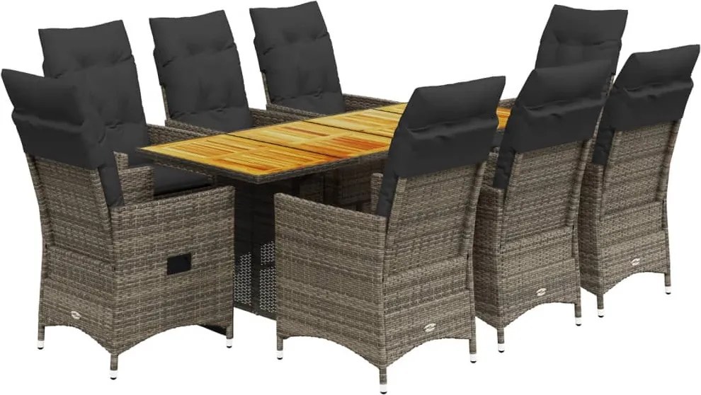 vidaXL 9 részes szürke polyrattan kerti étkezőgarnitúra párnával