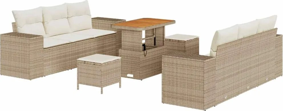 vidaXL Kerti Kanapé Szett párnával 9 pcs Beige és krém Poly Rattan