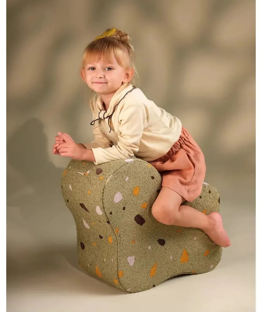 Zöld buklé-zsenília gyerek puff Terrazzo Cloud – Wigiwama