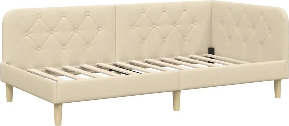 vidaXL Sarokágy keret fejtámlával Krém 90 x 200 cm szövet