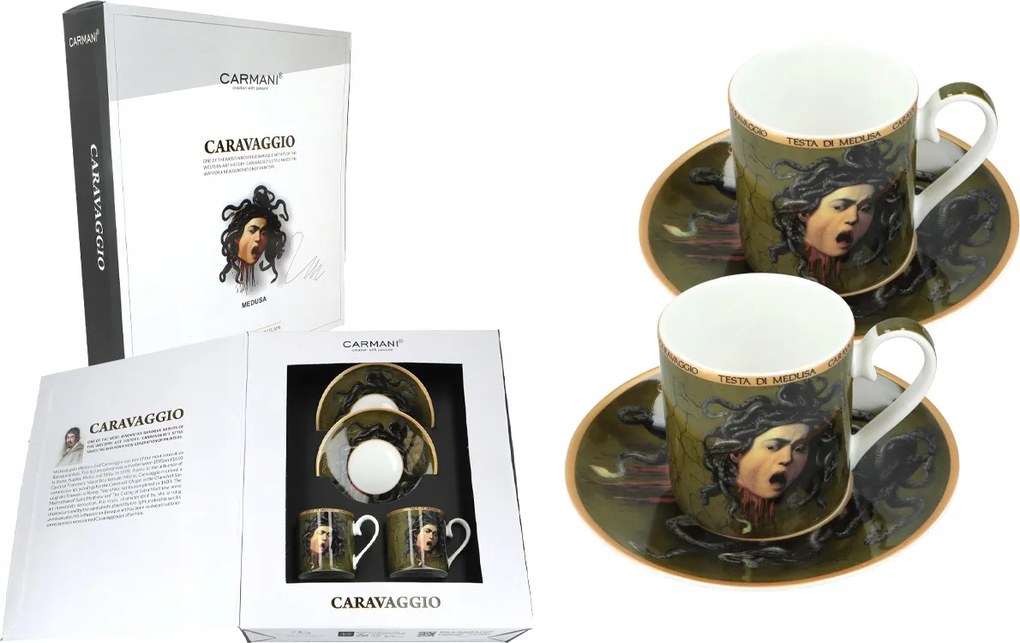 Kpl. 2 csésze eszpresszó M. M de Caravaggio, Medúzafej (carmani)
