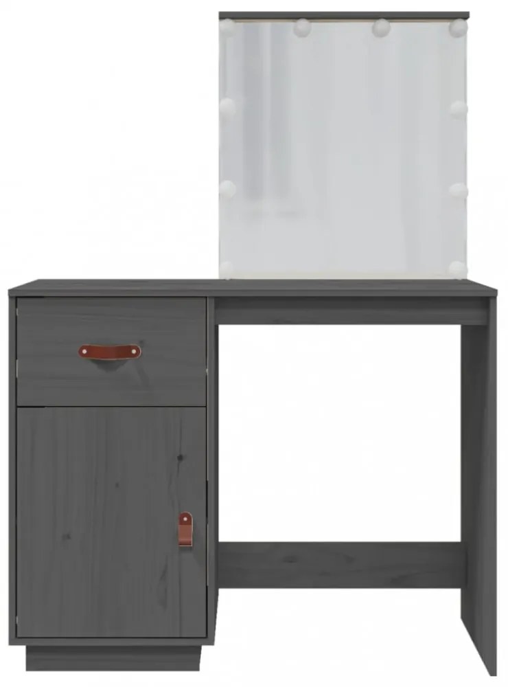 szürke tömör fenyőfa fésülködőasztal LED-del 95 x 50 x 133,5 cm
