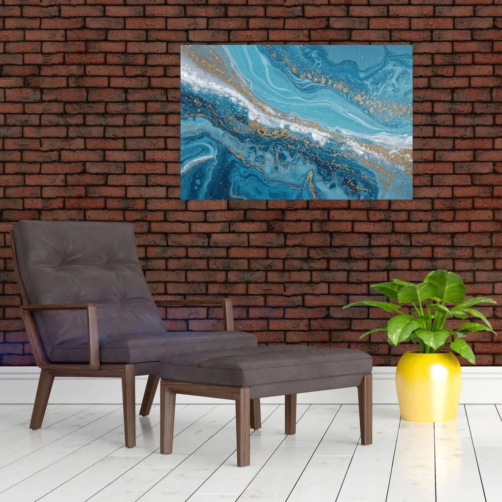 Kép - Világoskék márvány arannyal I. (90x60 cm)