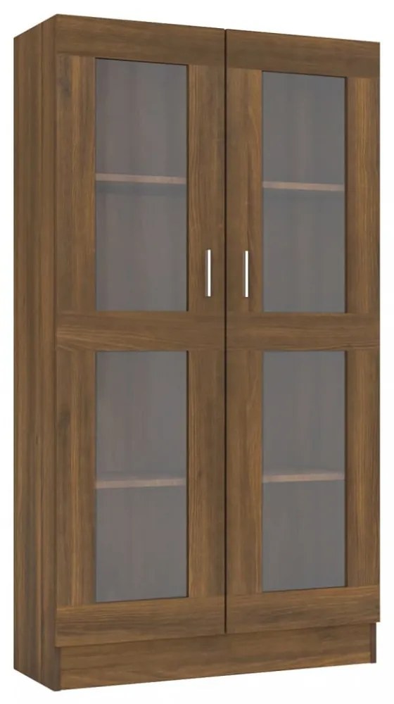 barna tölgy színű szerelt fa vitrinszekrény 82,5x30,5x150 cm
