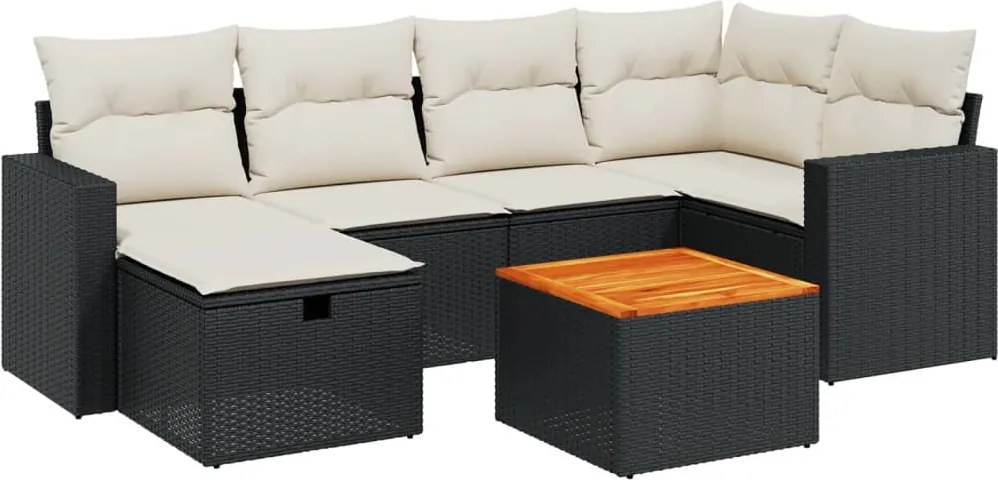 vidaXL 7 részes fekete polyrattan kerti ülőgarnitúra párnával
