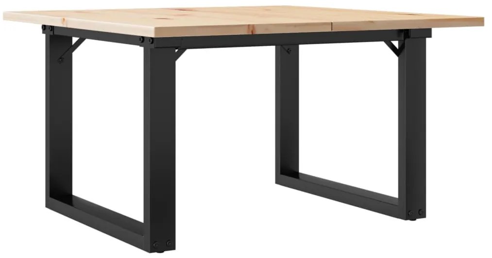 Tömör fenyőfa és acél dohányzóasztal O-vázzal 60x60x40 cm