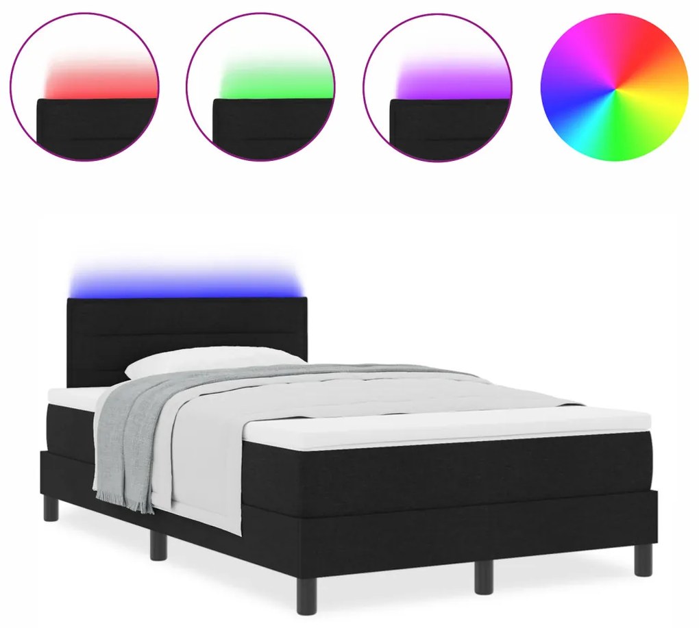 Box Spring Ágy Matraccal és LED Fekete 120x190 cm Szövet