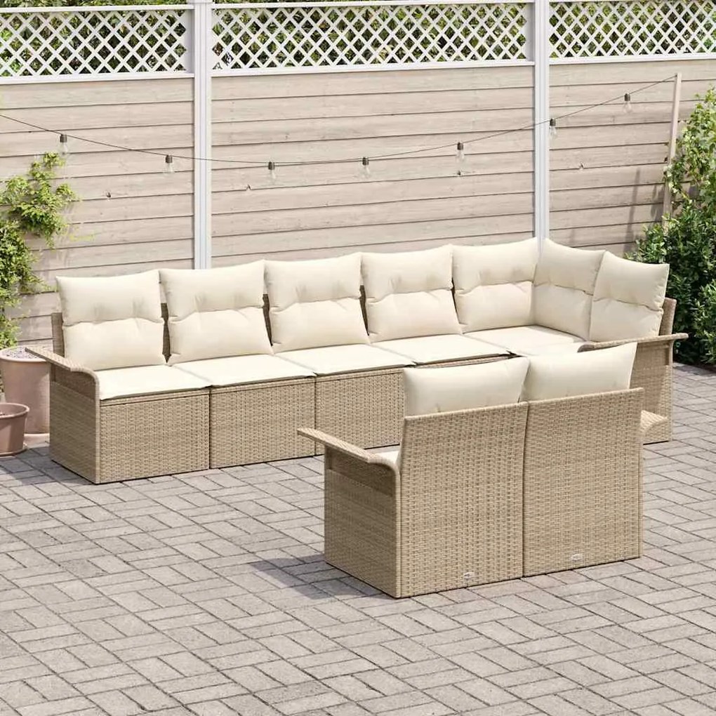 Kerti Kanapé Szett párnával tárolóval 8 pcs Bézs Poli rattan