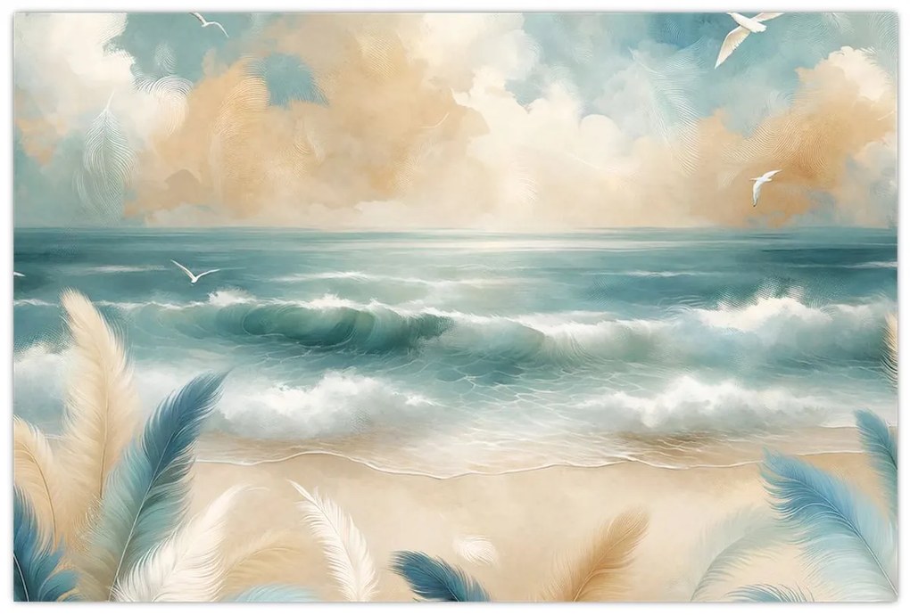 Kép – Festett strand lágy színekben (90x60 cm)