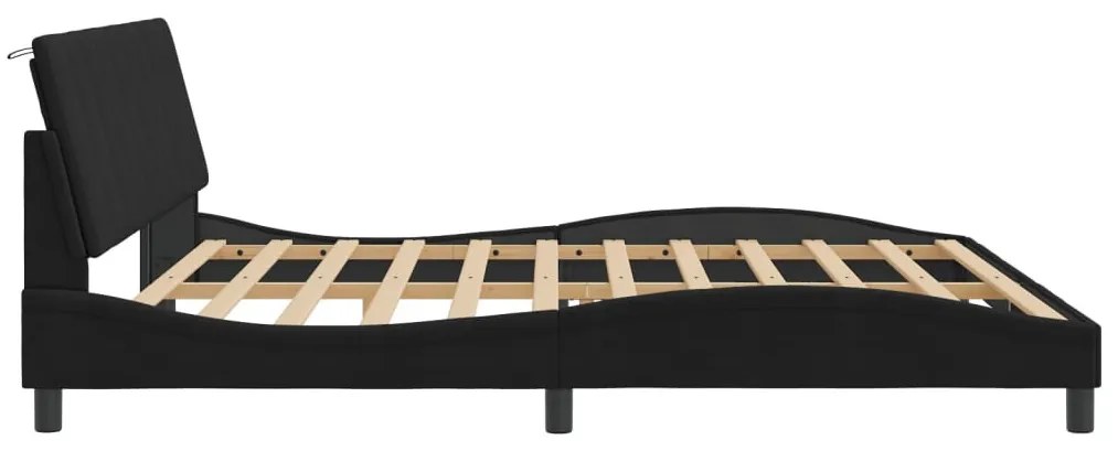fekete bársony ágykeret LED-világítással 200 x 200 cm