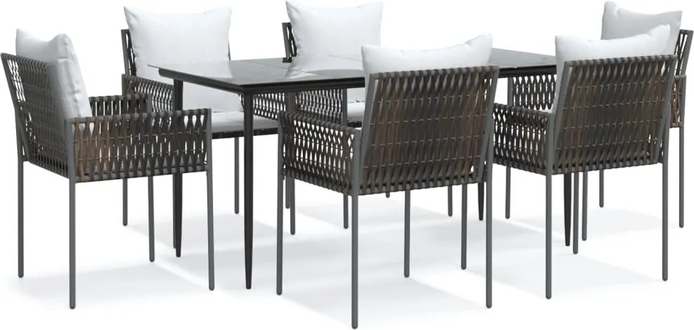 vidaXL 7 részes polyrattan és acél kerti étkezőgarnitúra párnával