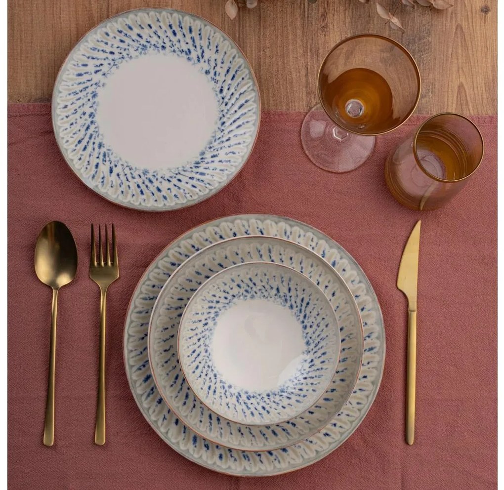 24 darabos étkészlet, kék/bézs, porcelán