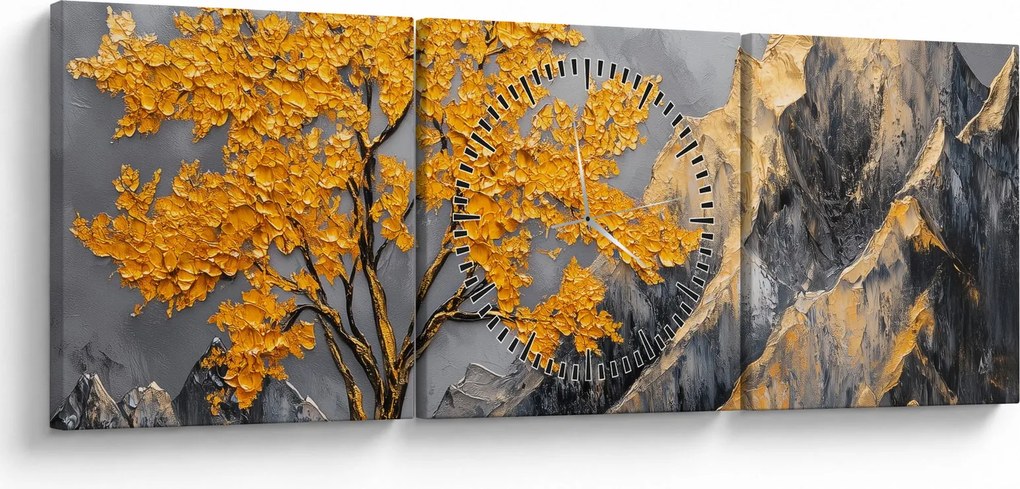 Kép – Arany fa a hegyekben (órával) (90x30 cm)