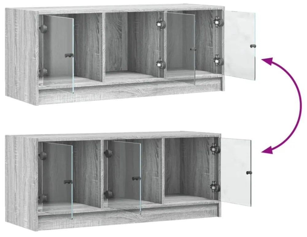 vidaXL szürke sonoma színű TV-szekrény üvegajtókkal 102 x 37 x 42 cm