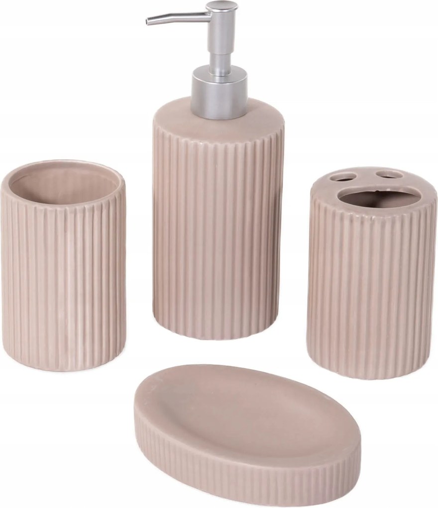 Kerámia Fürdőszobai Kiegészítő Szett 4 Részes Bézs 24X21 5X8 CM